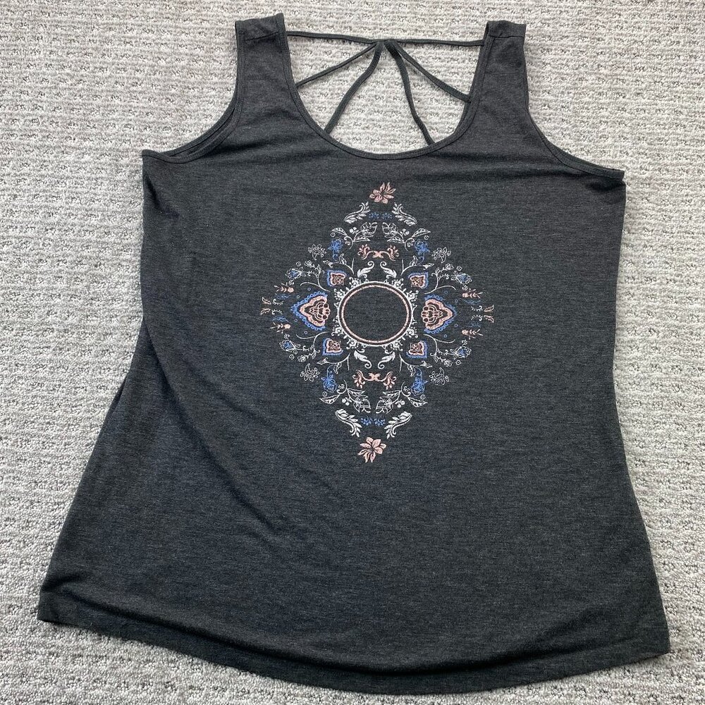 Warehouse One Tank Top Women Size Extra Large XL Gray Graphic Print Sleeveless